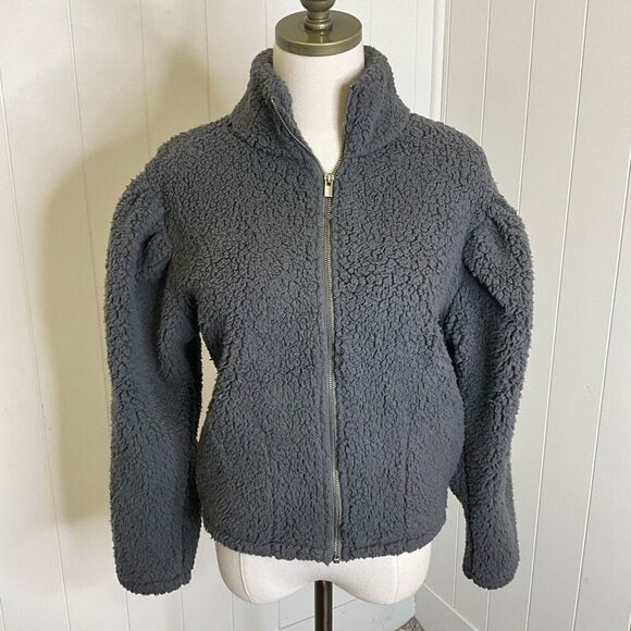 Express Women’s XS Grey Sherpa Style Fleece Lined Plush Teddy Jacket - Picture 1 of 12